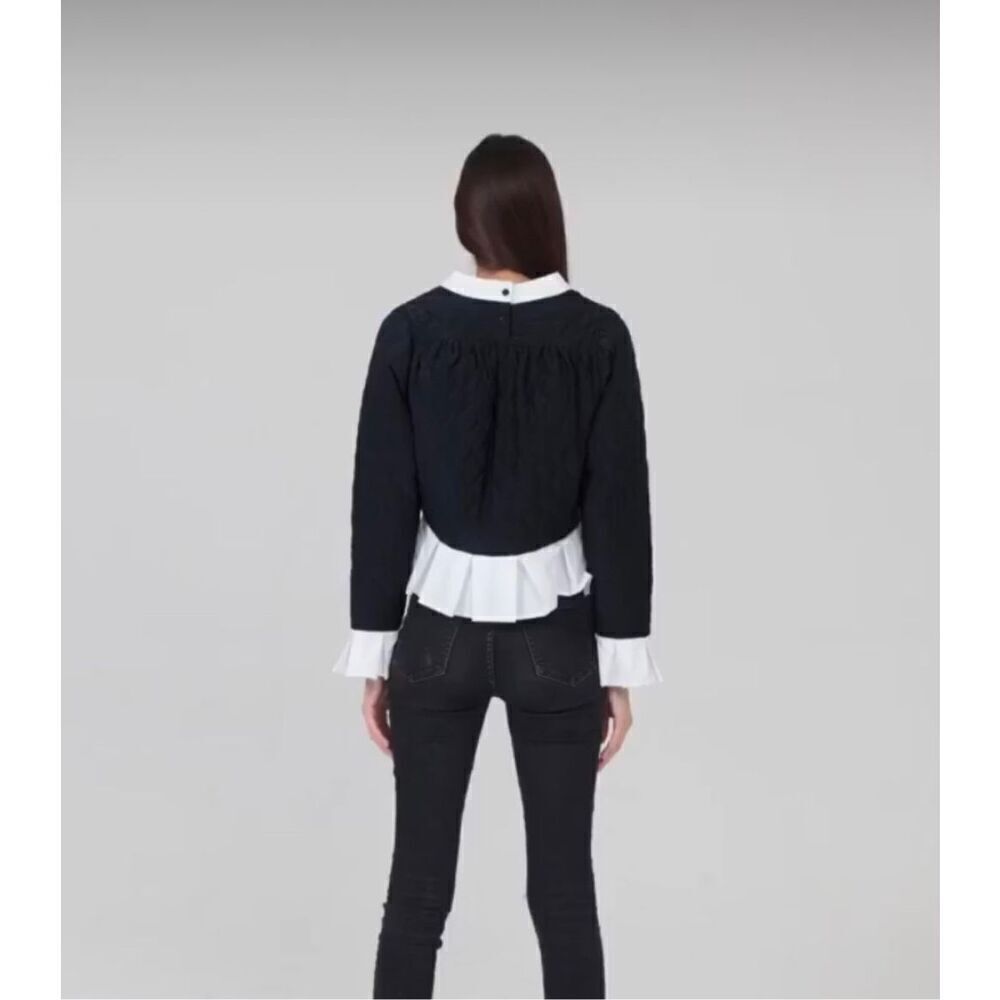 Katharine Kidd Navy Celie Quilted Top - Ruffle Sleeve & Hem Top Size S NWT $385 - Picture 7 of 13